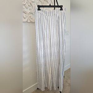Striped White & Blue Linen Wide Leg High Waist Pants Women's Size Large NWT